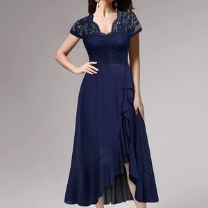 Miusol Women's V Neck Elegant Lace Ruffle Bridesmaid Maxi Dress